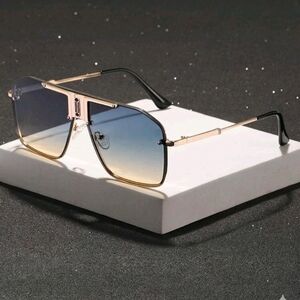 Men's Gradient Blue to Brown Aviator Sunglasses - Luxury Metal Frame